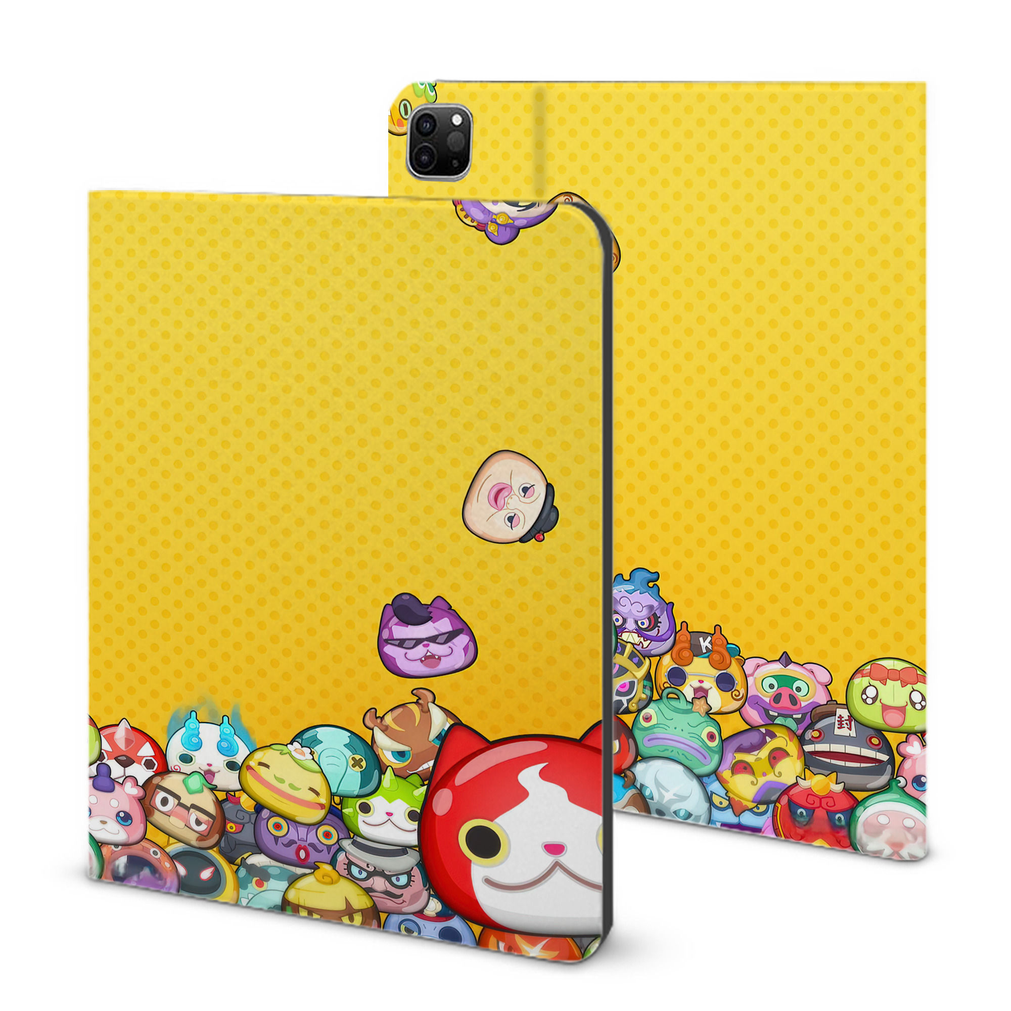 （画像用） 妖怪ウォッチ Yo-kai Watch IPad ケース ブック型 PUレザー TPU 耐衝撃 軽量 薄型 ペン収納なし 全面保護 IPad 各モデル対応